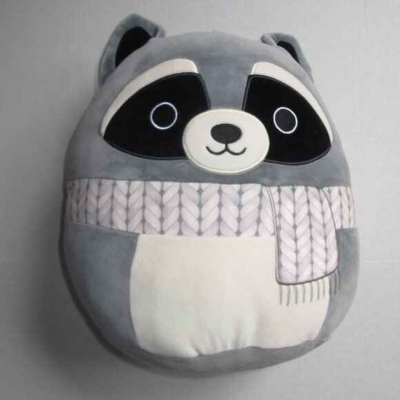 Squishmallows Rocky the Racoon 12” Plush Gray White Black Scarf Winter Kellytoy - Picture 1 of 8